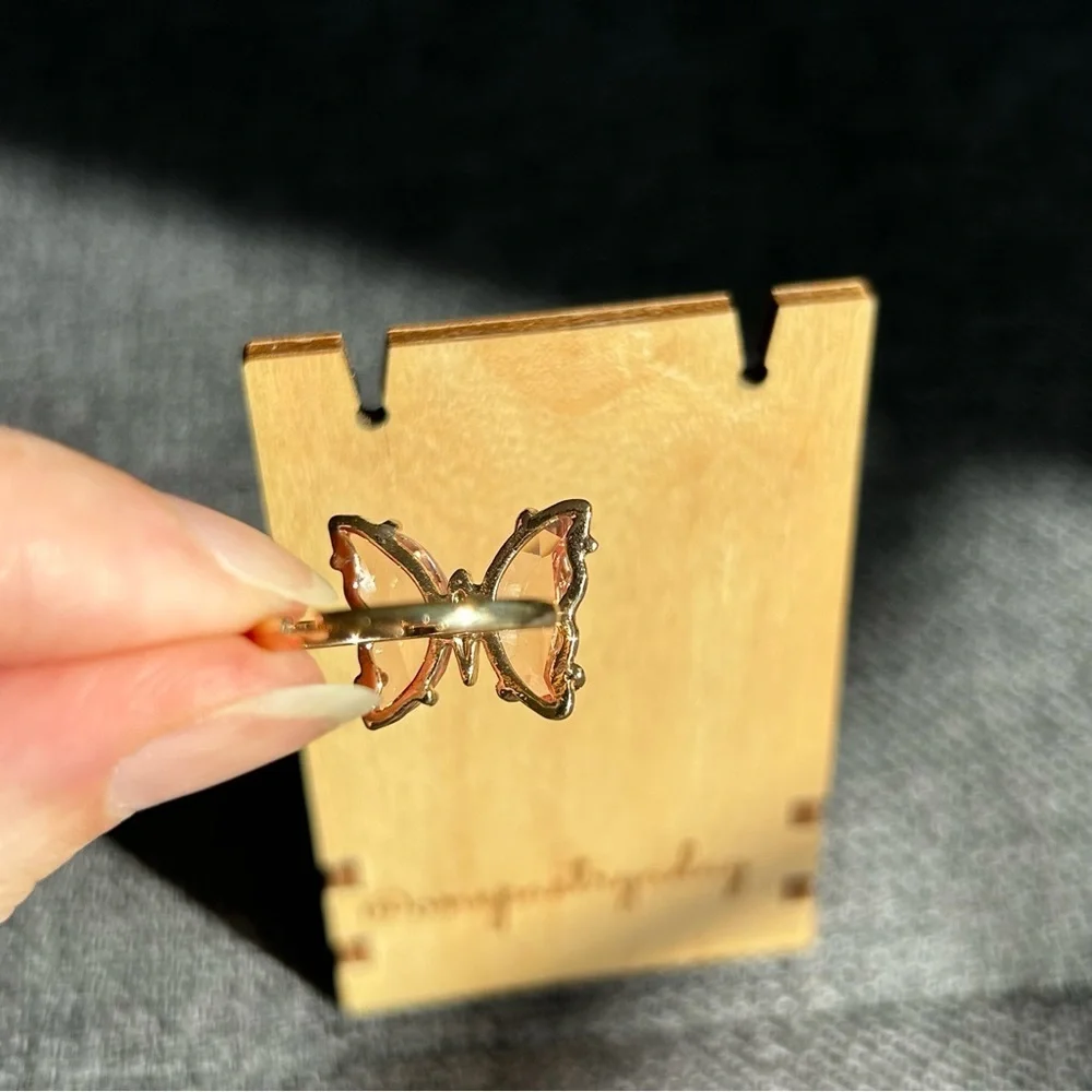 Pretty BLUSH PINK Butterfly Gemstone Fashion Ring, Gold, Adjustable